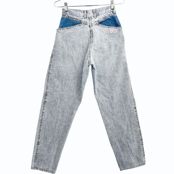 VTG Guess High-Waisted Two-Tone Denim Jeans Womens 28 Distressed Look - Picture 7 of 12